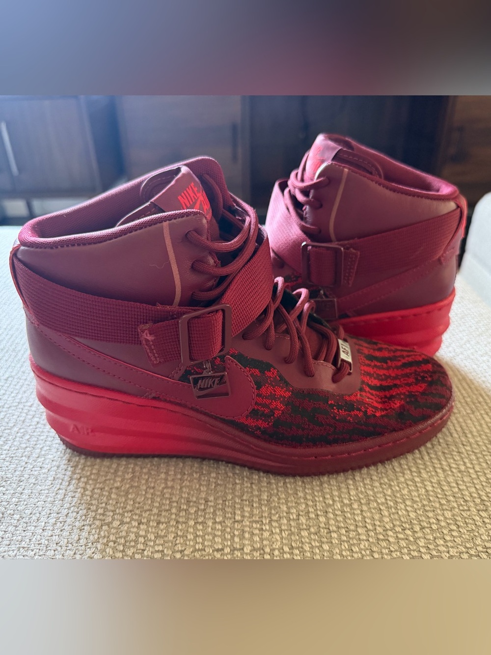 Nike Burgundy and Red High-Top Wedge Sneakers